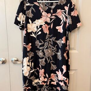 Floral Black Linen Blend Nicole Miller Dress